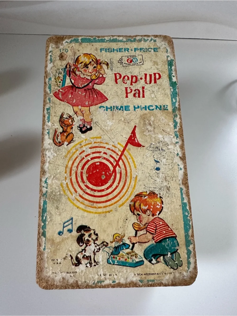 Fisher-Price Pop-Up-Pal Chime Phone 1968 Vintage #150 Toy chime carrying handle
